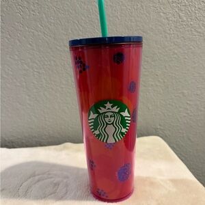 Starbucks Pink and Green Ombre Tumbler with Navy Lid